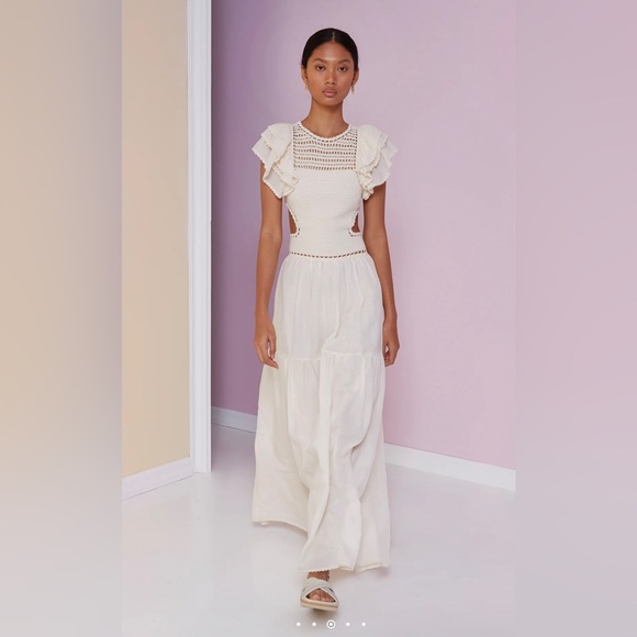 Magali Pascal l M Lottie Crocheted Drop-Waist Open Back Tiered Skirt Maxi Dress - Picture 3 of 6